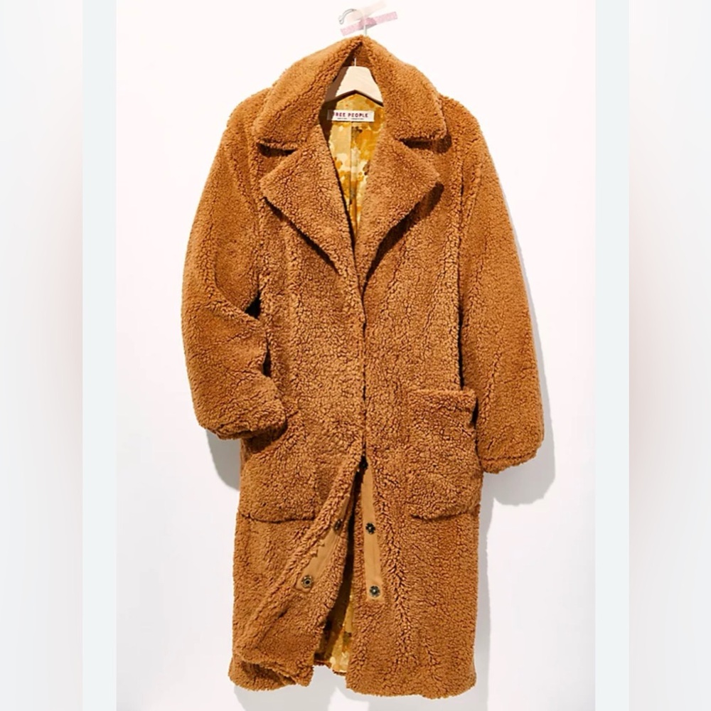 Free People Boho Chic Tessa Teddy Coat Sz Medium Oversized Grunge Front Pockets - Picture 2 of 14